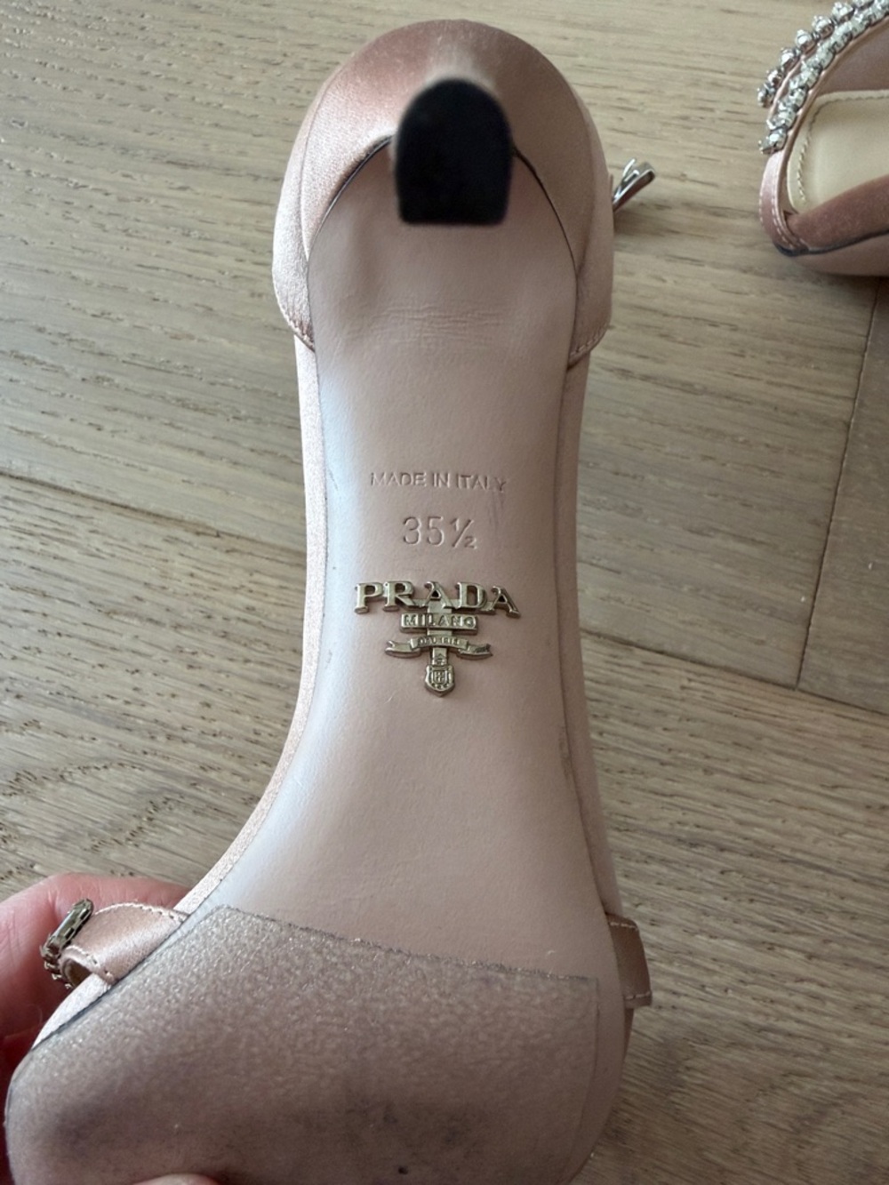 Prada Rose Gold Crystal-Strap Stiletto Sandals - Picture 7 of 10